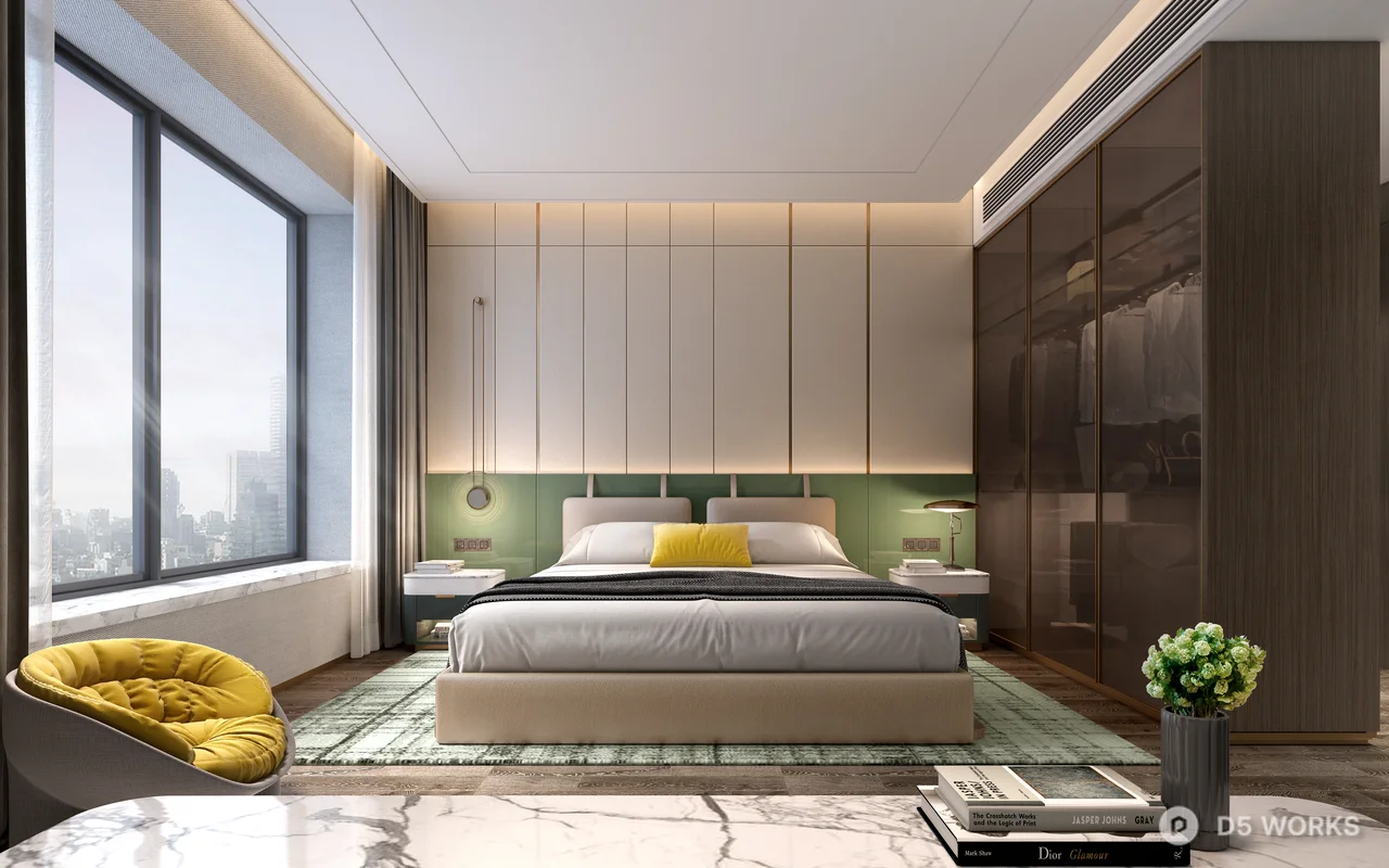 Modern Minimalist Bedroom with Ambient Lighting 3d model - Image 1