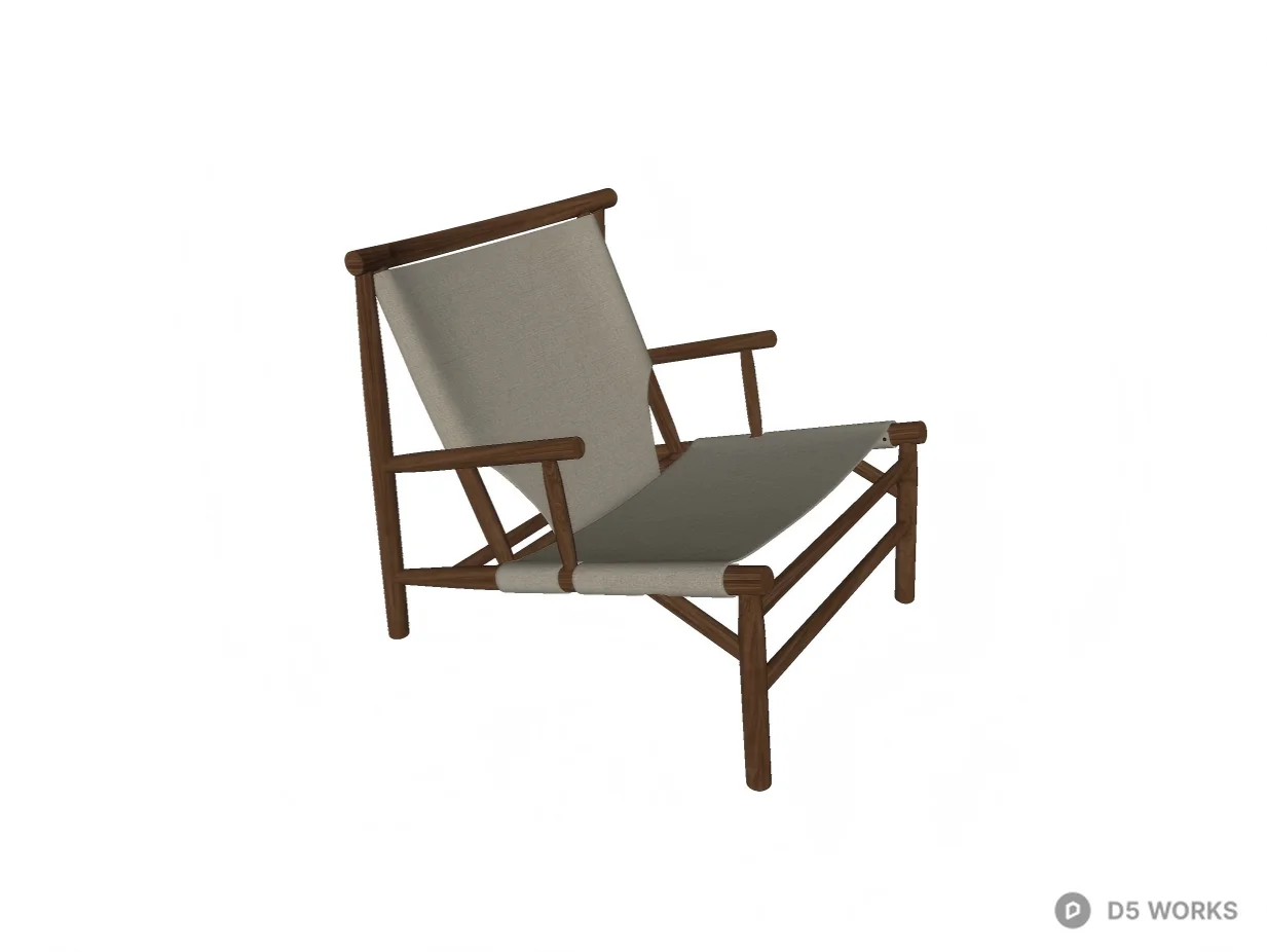 Minimalist Mid-Century Canvas Lounge Chair 3d model thumbnail 2