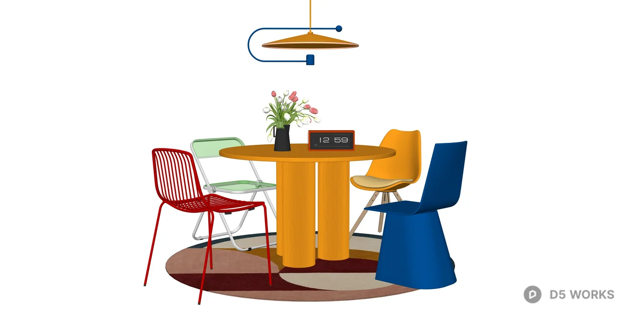 Mid-Century Modern Eclectic Dining Set 3d model thumbnail 2