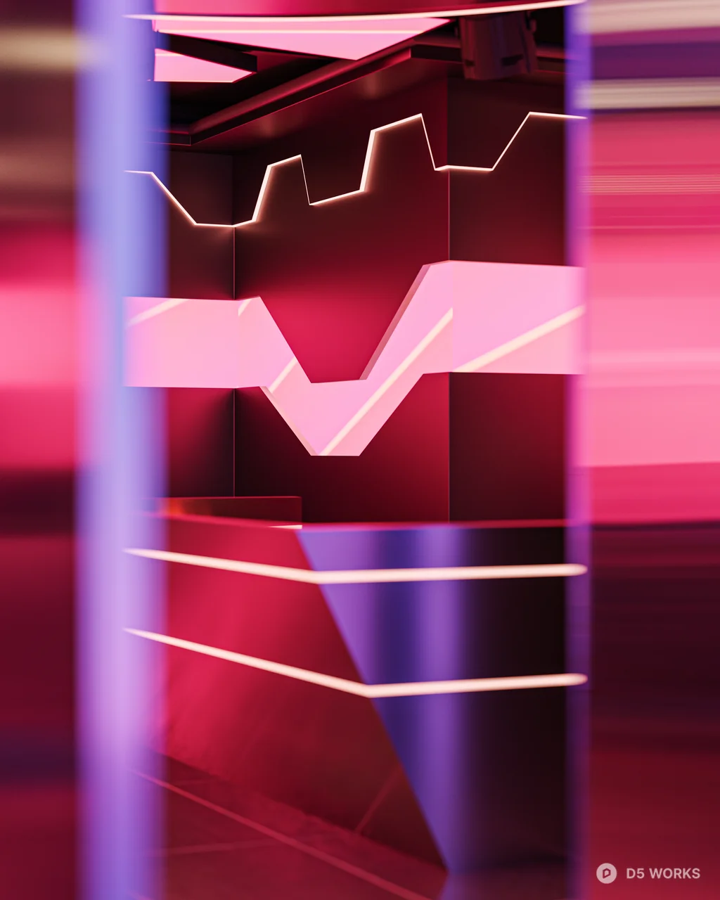 Neon Pink Geometric Bar Interior 3d model thumbnail 9