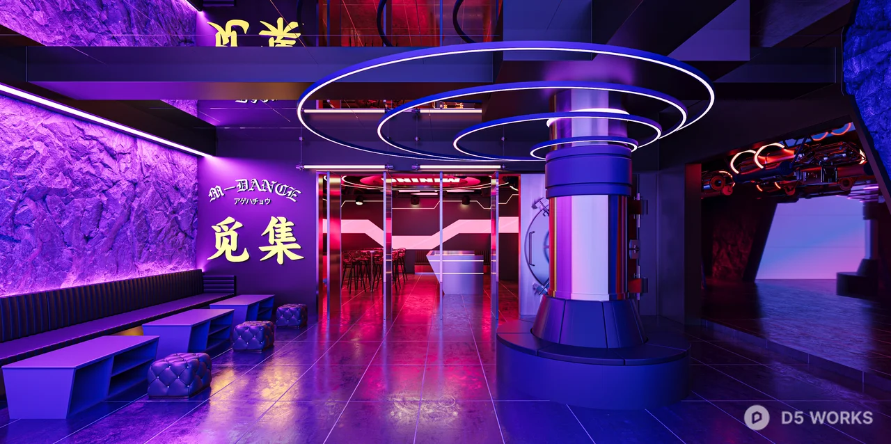 Neon Pink Geometric Bar Interior 3d model thumbnail 10