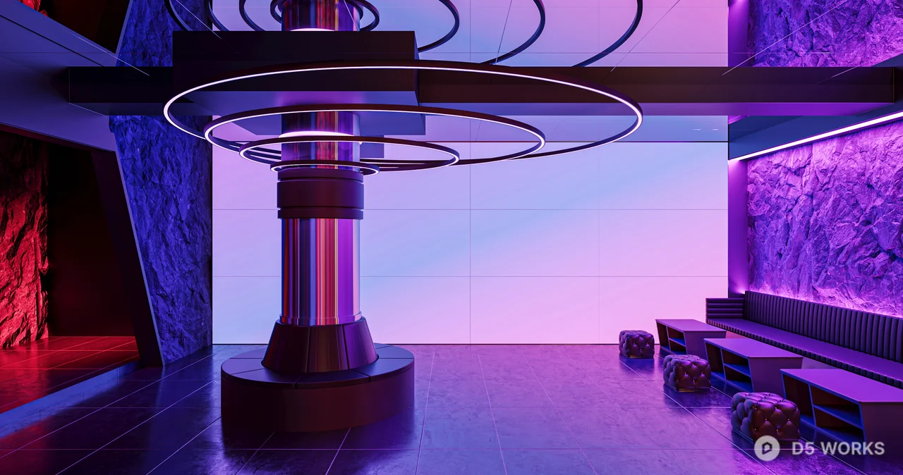 Neon Pink Geometric Bar Interior 3d model thumbnail 8