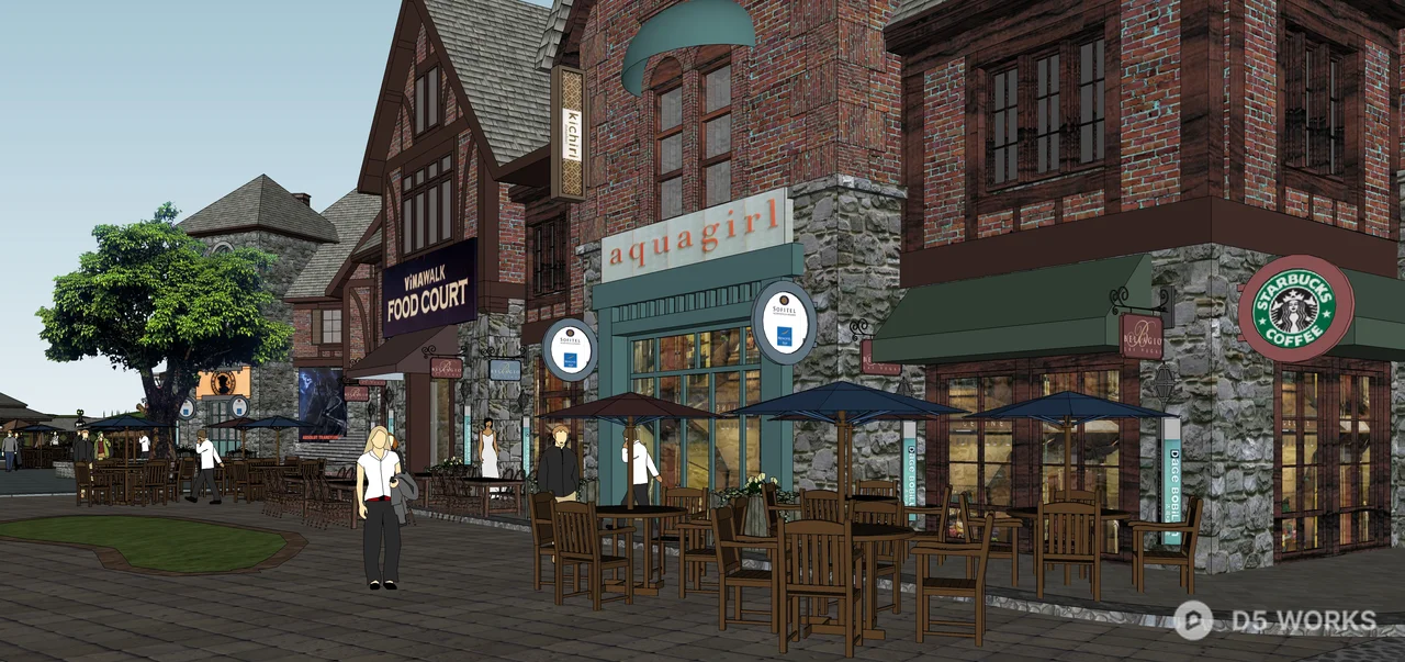 European Style Commercial Street Architecture 3d model thumbnail 2