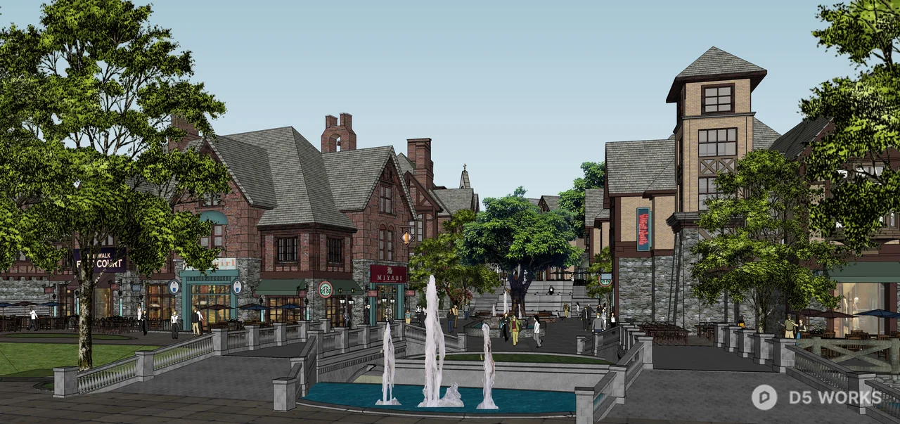 European Style Commercial Street Architecture 3d model thumbnail 5