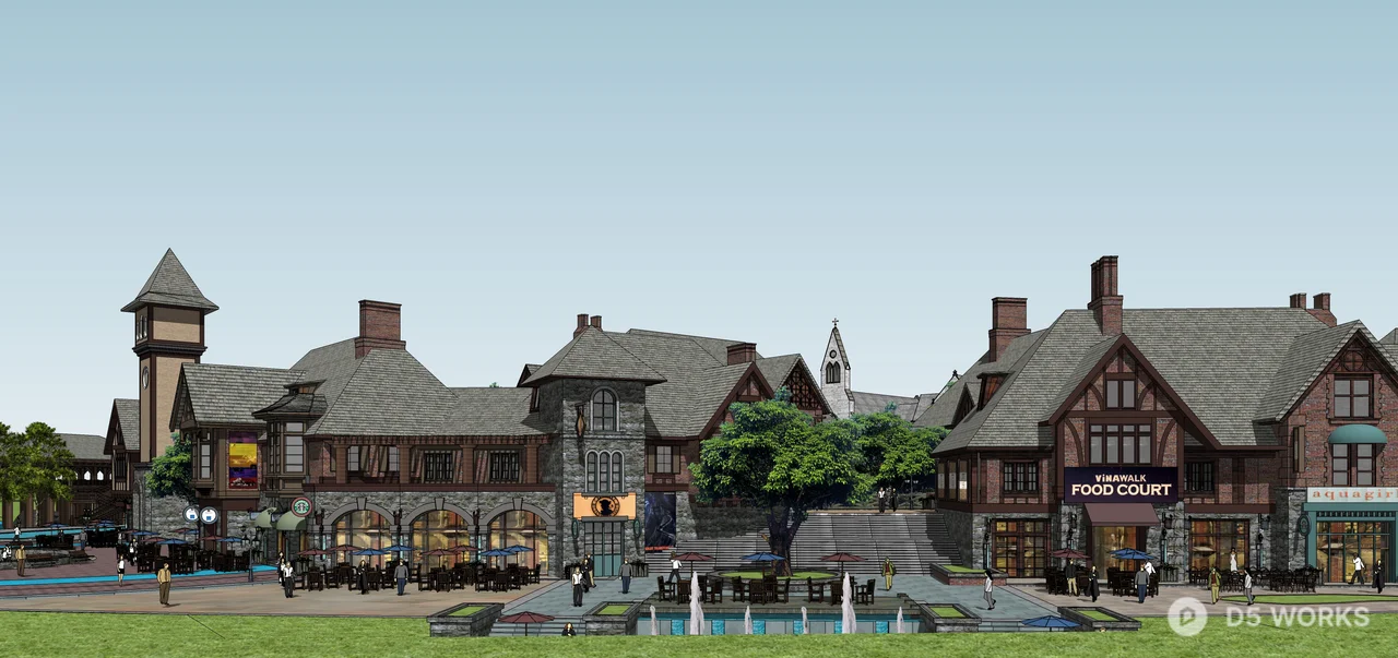 European Style Commercial Street Architecture 3d model thumbnail 3