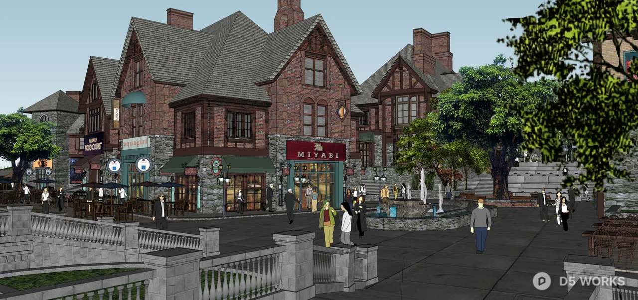 European Style Commercial Street Architecture 3d model thumbnail 7