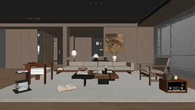 Mid-Century Modern Home Living Room 3d model