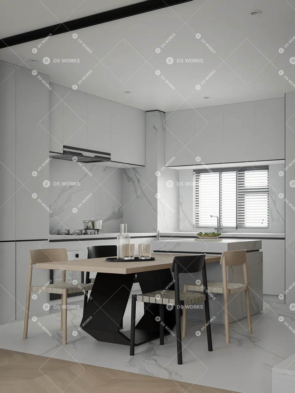 Minimalist Living & Dining Room 3d model thumbnail 3