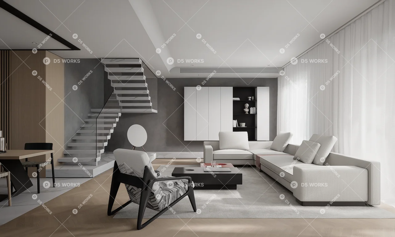 Minimalist Living & Dining Room 3d model thumbnail 4