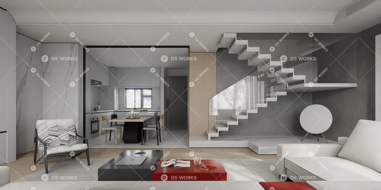 Minimalist Living & Dining Room 3d model thumbnail 5