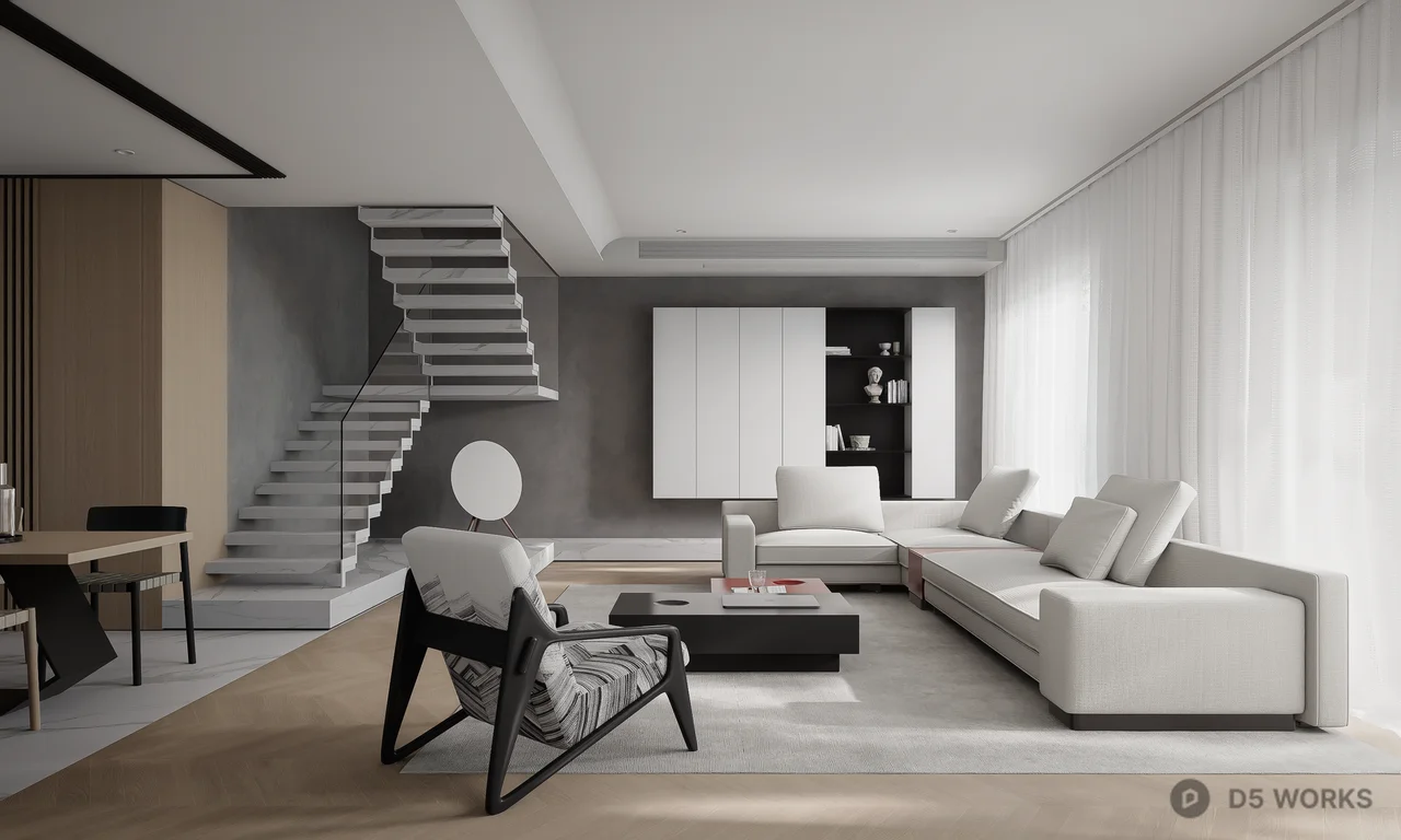 Minimalist Living Dining Space 3d model thumbnail 4