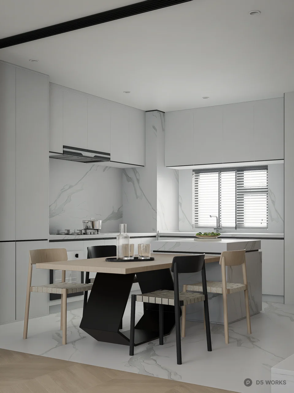 Minimalist Living Dining Space 3d model thumbnail 3