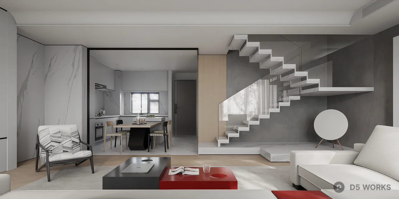 Minimalist Living Dining Space 3d model thumbnail 5