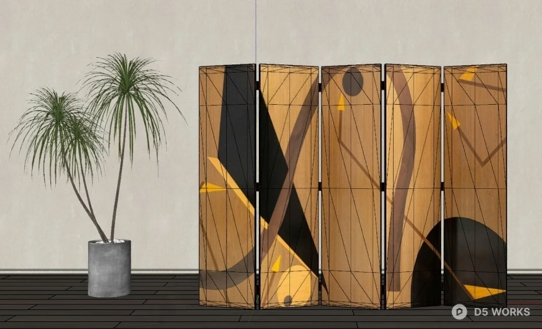 Modern Geometric Pattern Folding Screen Space 3d model thumbnail 2