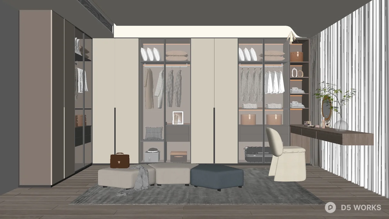 Minimalist Walk-In Closet With Integrated Seating And Storage 3d model - Image 1