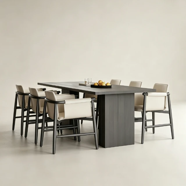 Modern Dark Wood Dining Set with Leather Sling Chairs 3d model