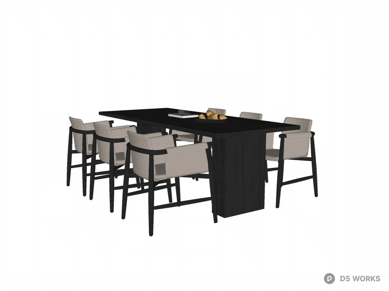 Modern Dark Wood Dining Set with Leather Sling Chairs 3d model thumbnail 2
