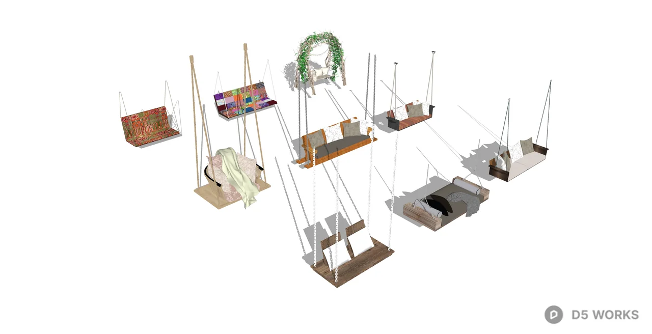 Bohemian Outdoor Hanging Swing and Daybed 3d model thumbnail 2