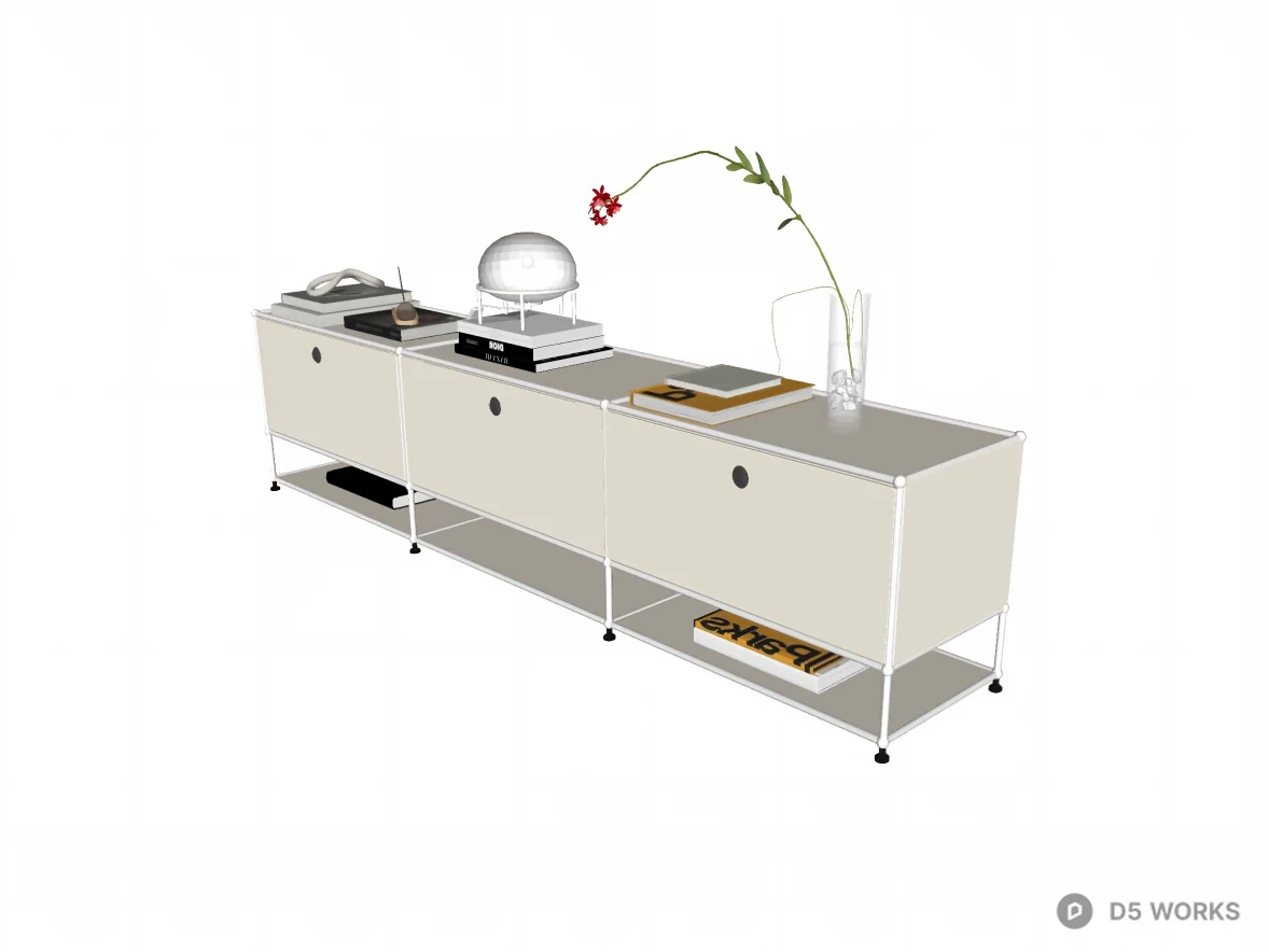 Modern Modular Metal Sideboard with Chrome Frame 3d model thumbnail 2