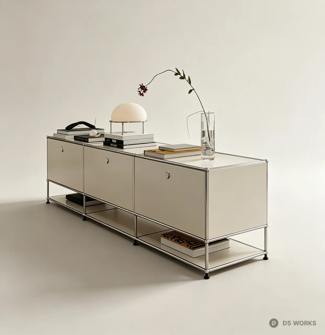Modern Modular Metal Sideboard with Chrome Frame 3d model - Image 1