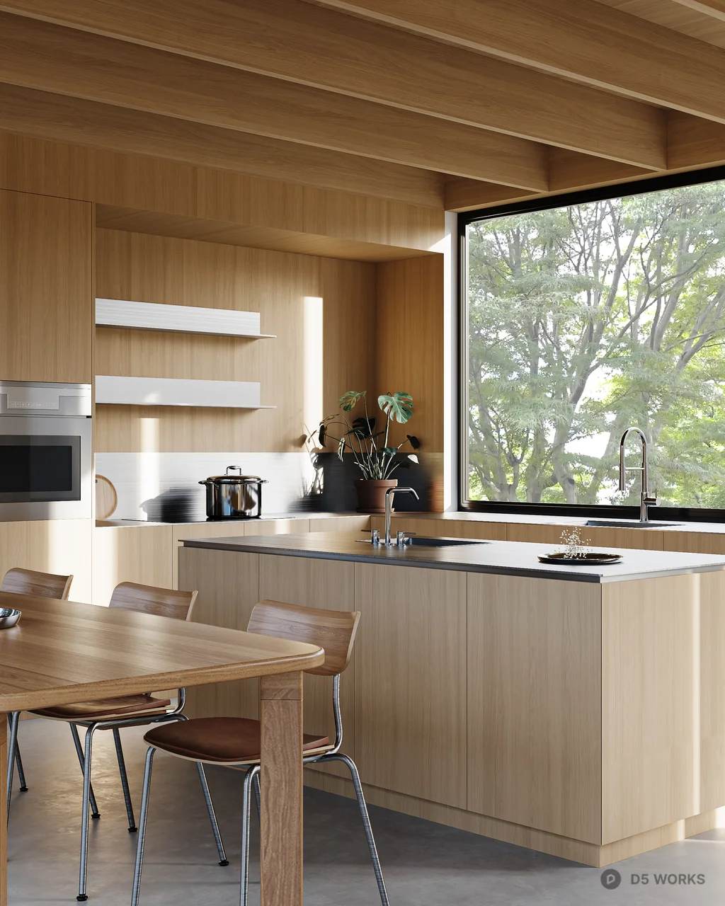 Minimalist Open Plan Living Dining Space 3d model thumbnail 7