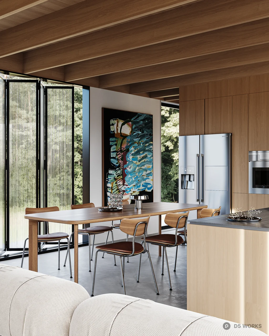 Minimalist Open Plan Living Dining Space 3d model thumbnail 5