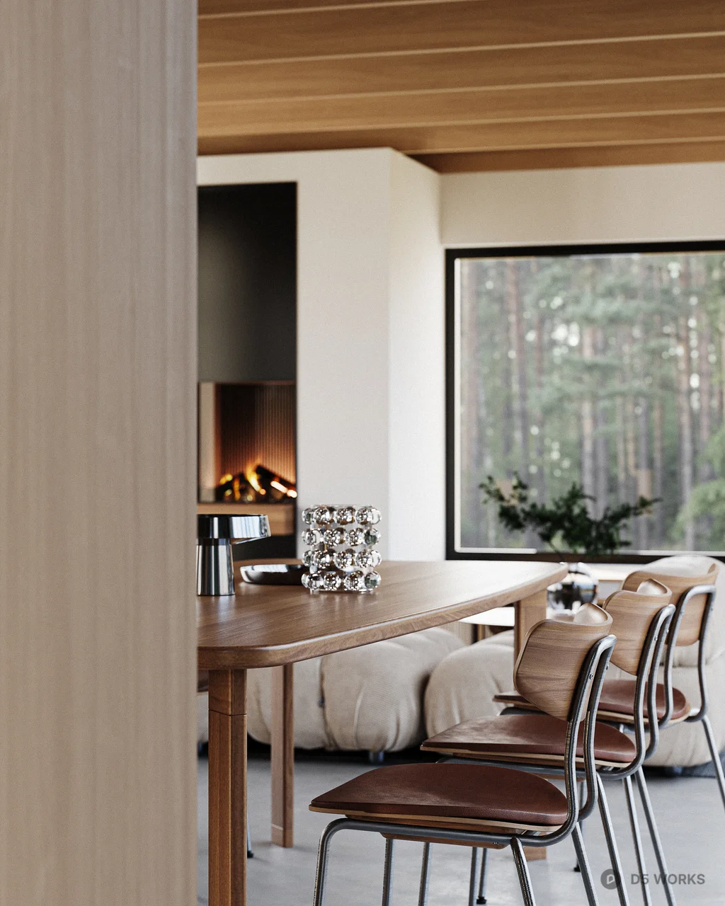 Minimalist Open Plan Living Dining Space 3d model thumbnail 6