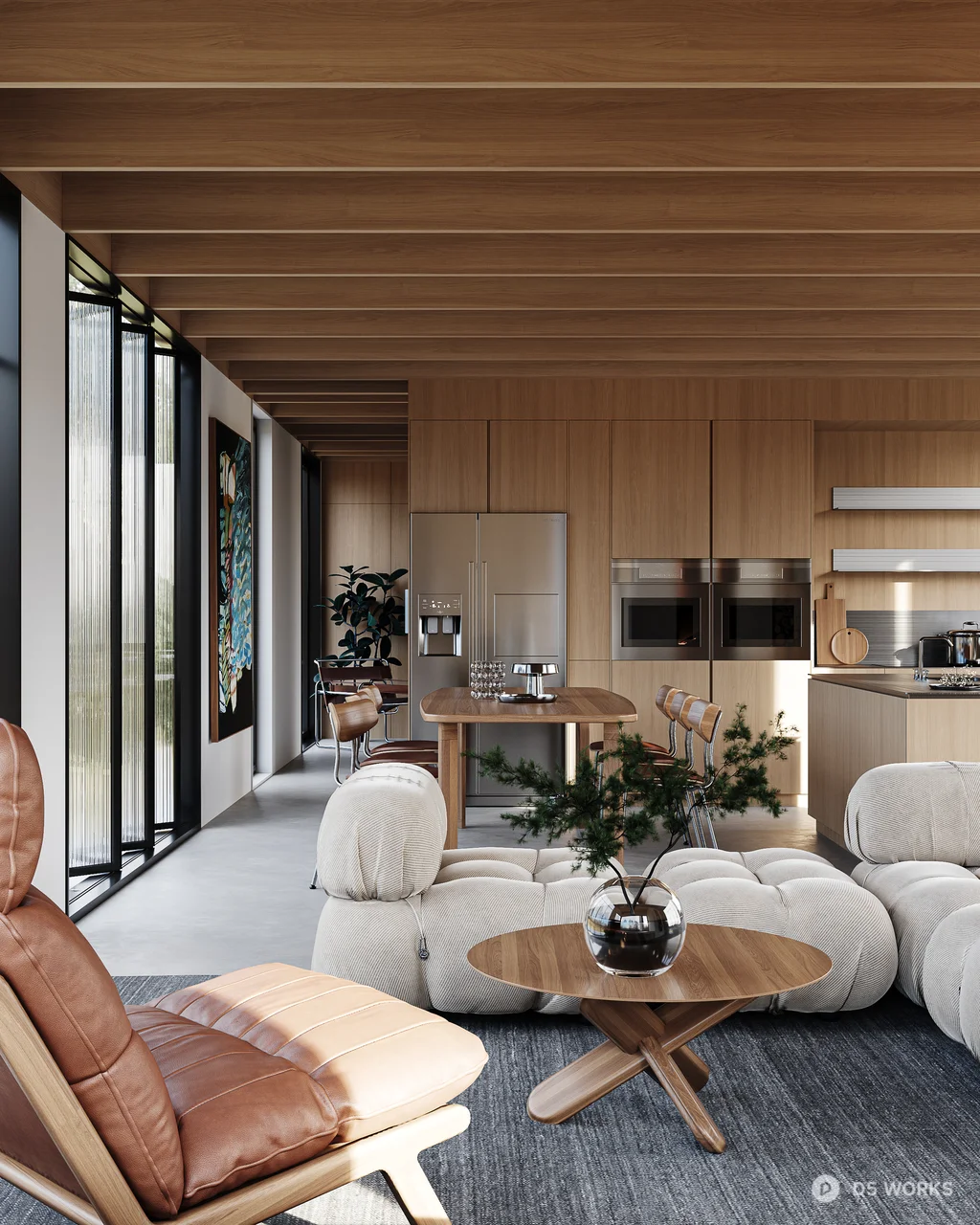 Minimalist Open Plan Living Dining Space 3d model thumbnail 4