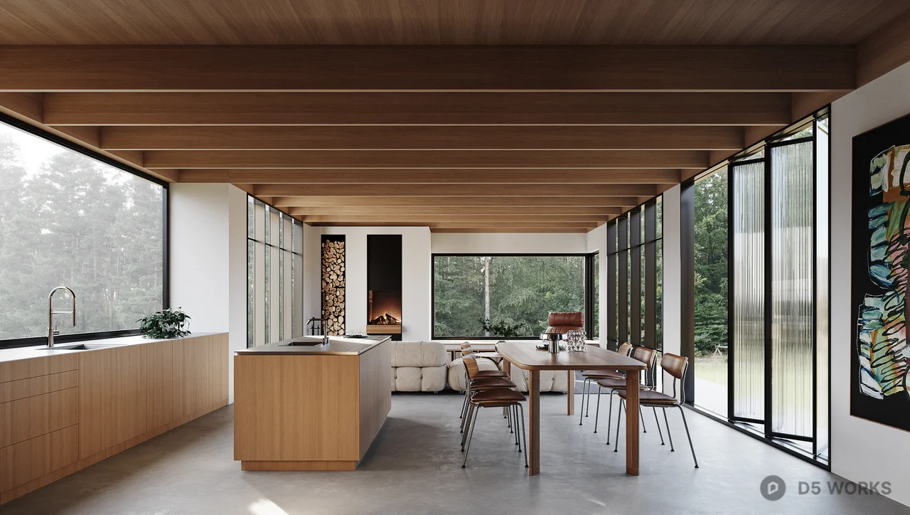 Minimalist Open Plan Living Dining Space 3d model thumbnail 2