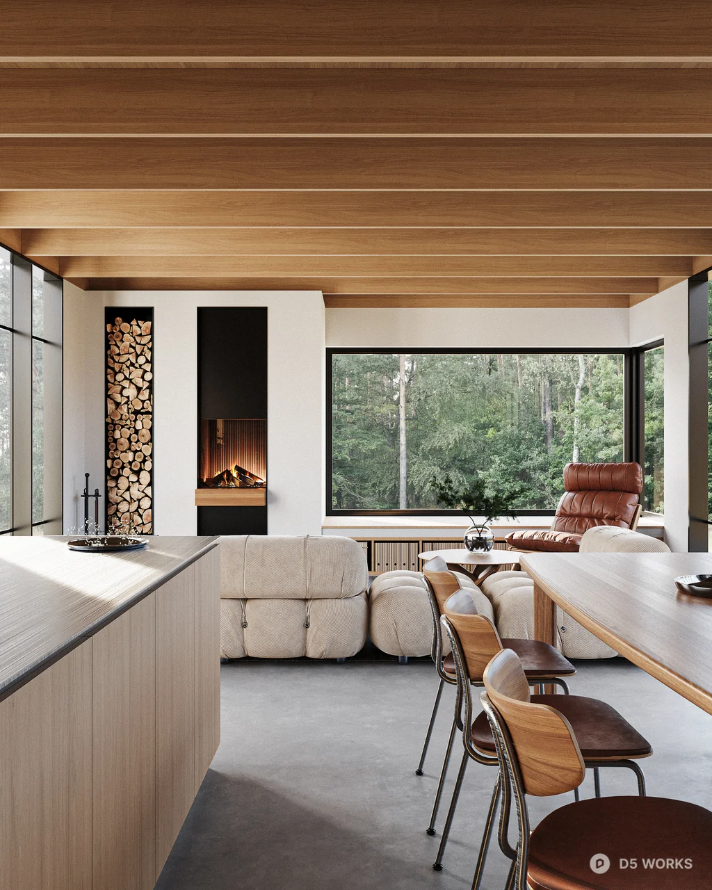 Minimalist Open Plan Living Dining Space 3d model thumbnail 3