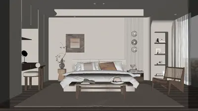 Wabi-Sabi Style Bedroom with Minimalist Ambiance 3d model