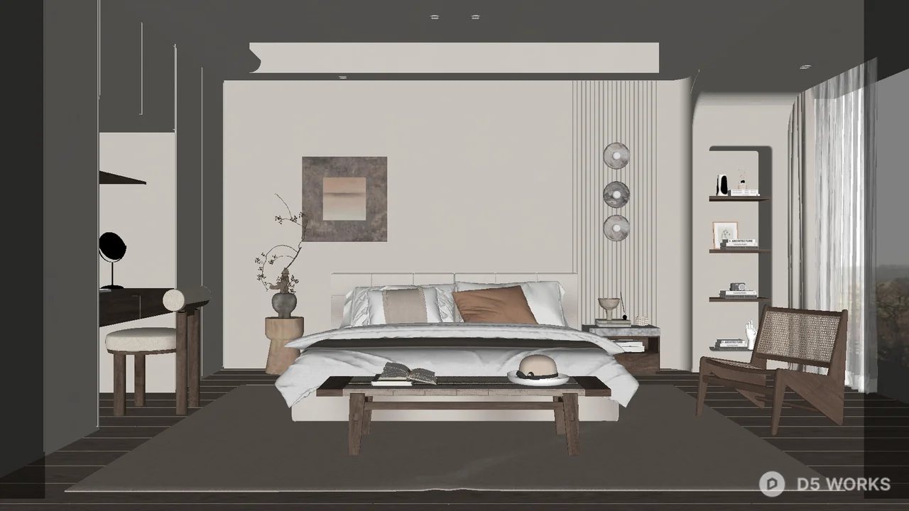 Wabi-Sabi Style Bedroom with Minimalist Ambiance 3d model - Image 1