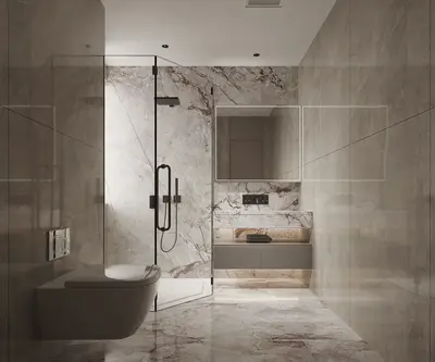 Minimalist Marble Bathroom With Frameless Shower 3d model