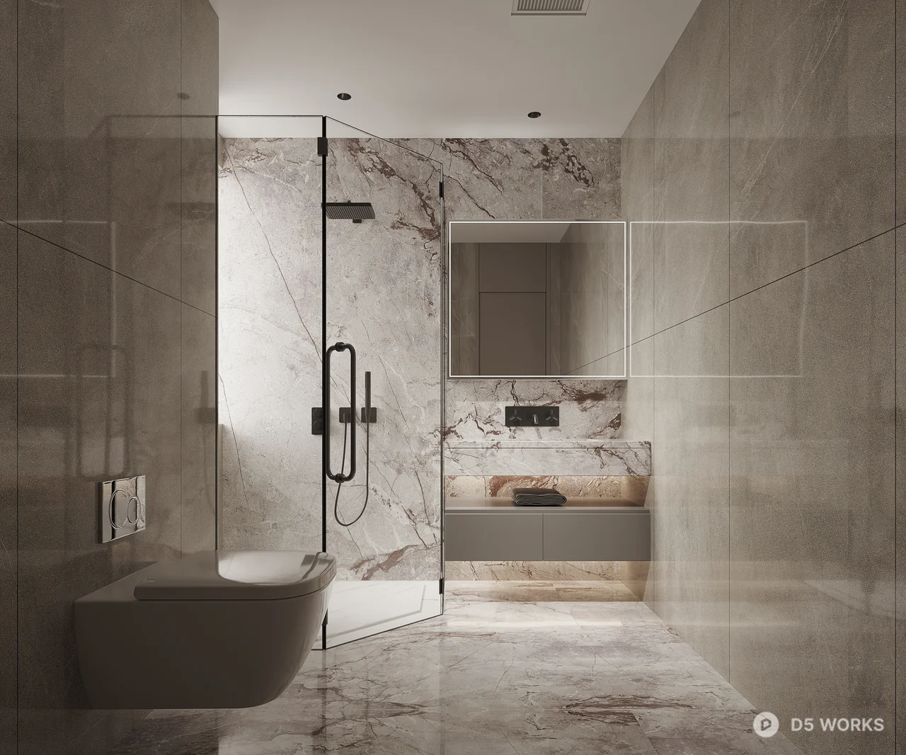 Minimalist Marble Bathroom With Frameless Shower 3d model - Image 1