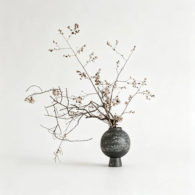 Wabi-Sabi Ceramic Vase with Dried Branches 3d model