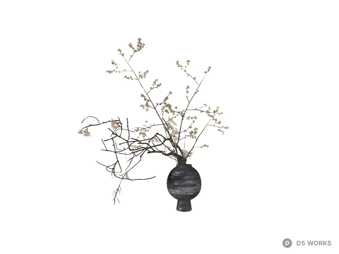 Wabi-Sabi Ceramic Vase with Dried Branches 3d model thumbnail 2