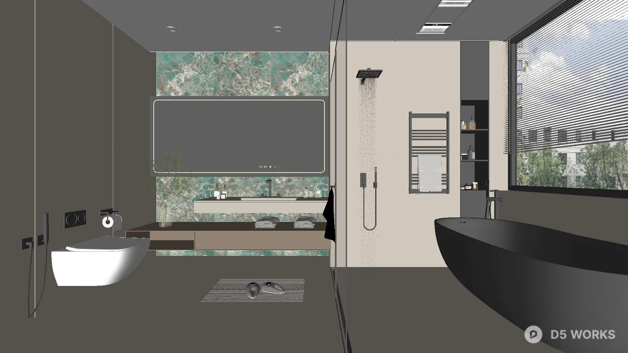 Modern Minimalist Bathroom With Large Window 3d model - Image 1