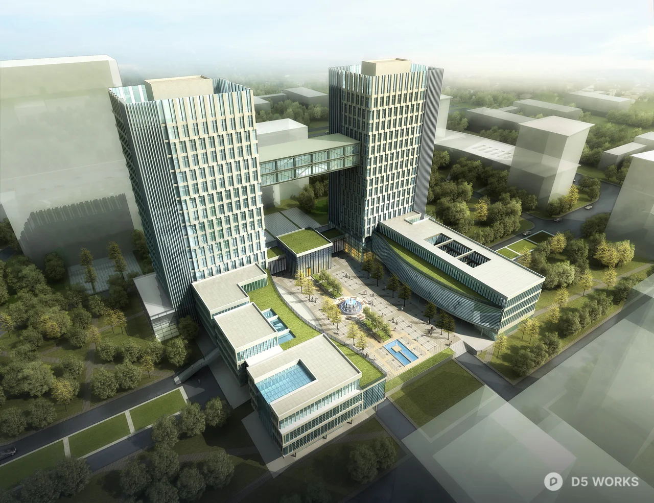 Modern Corporate Office Building Complex 3d model thumbnail 4