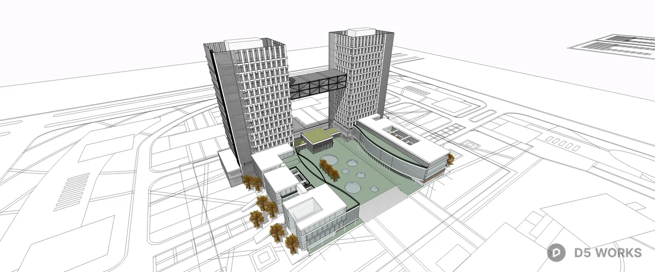 Modern Corporate Office Building Complex 3d model thumbnail 3