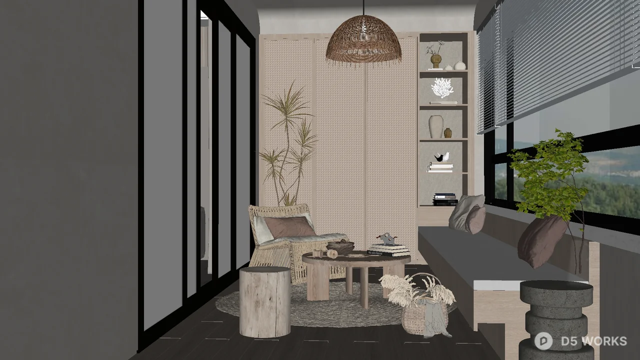 Minimalist Living Balcony with Natural Elements 3d model - Image 1