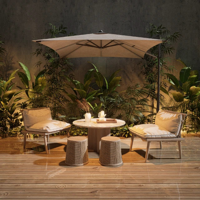 Modern Outdoor Patio Dining Set with Cantilever Umbrella 3d model