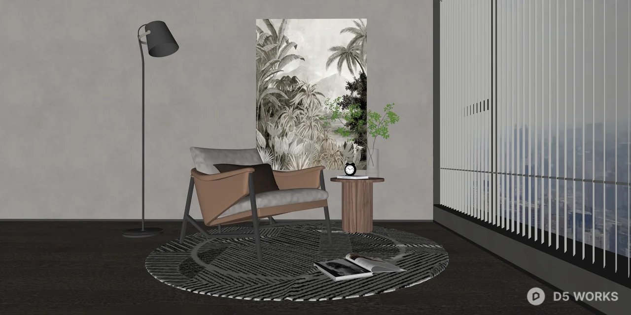 Modern Leather Armchair and Decor Set 3d model thumbnail 2