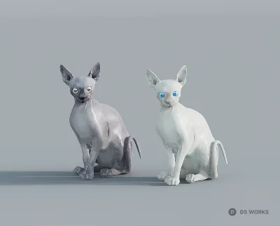 Sphynx Cat Sculpture Pair 3d model - Image 1