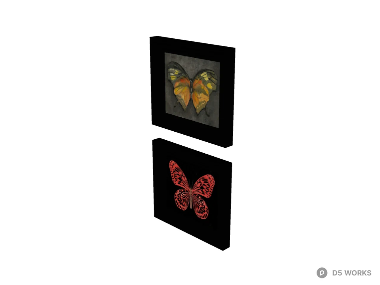 Vintage Butterfly Specimen Framed Wall Art Set 3d model thumbnail 2