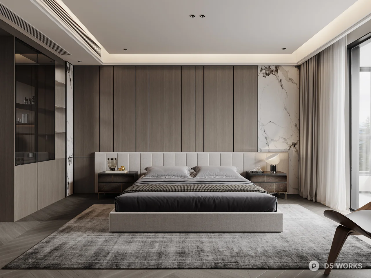 Minimalist Modern Bedroom with Ambient Lighting 3d model thumbnail 4