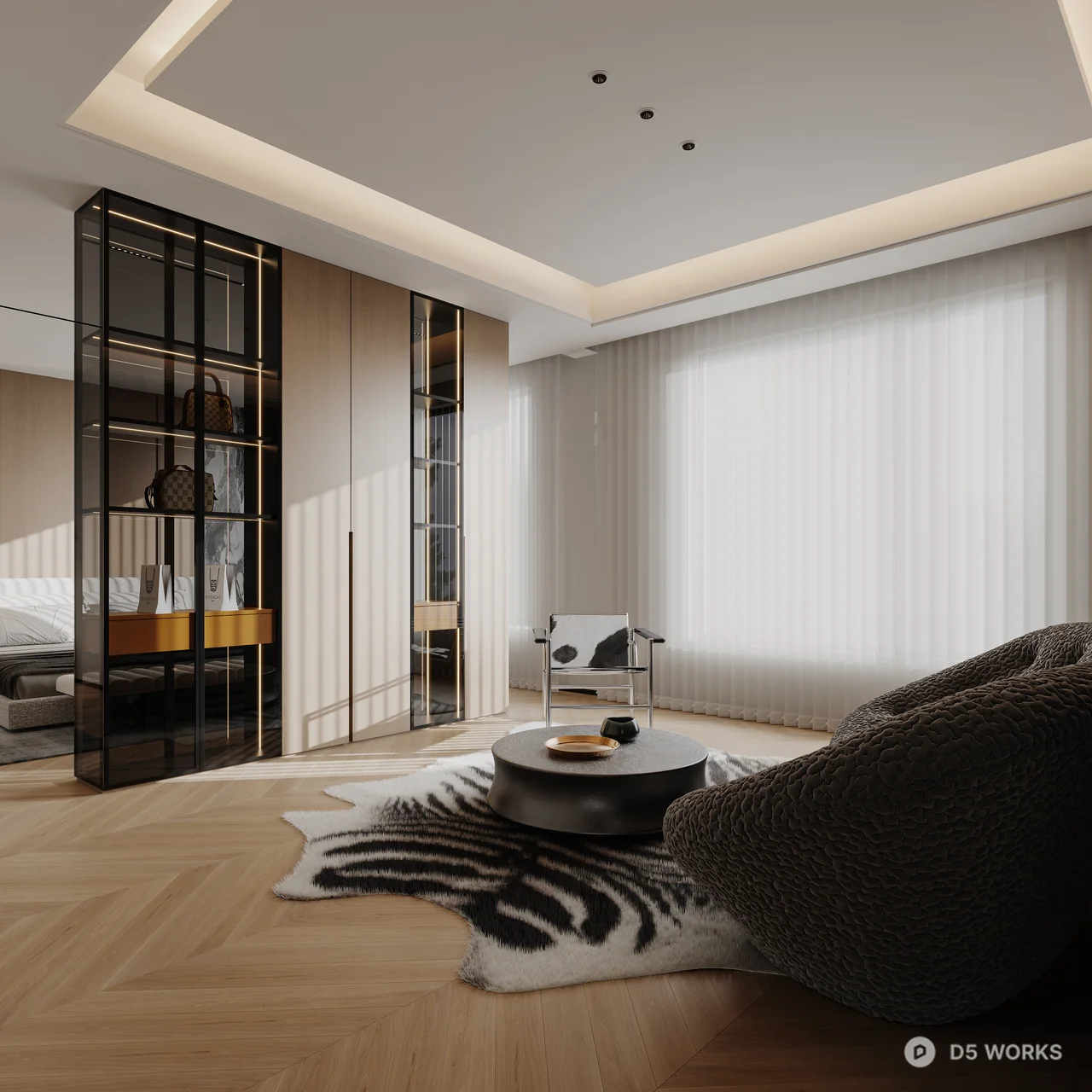 Minimalist Modern Bedroom with Ambient Lighting 3d model thumbnail 2