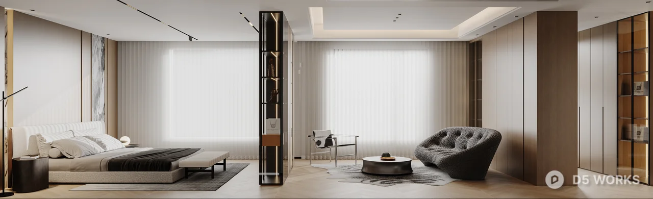 Minimalist Modern Bedroom with Ambient Lighting 3d model - Image 1