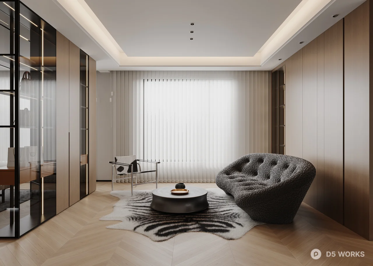 Minimalist Modern Bedroom with Ambient Lighting 3d model thumbnail 7