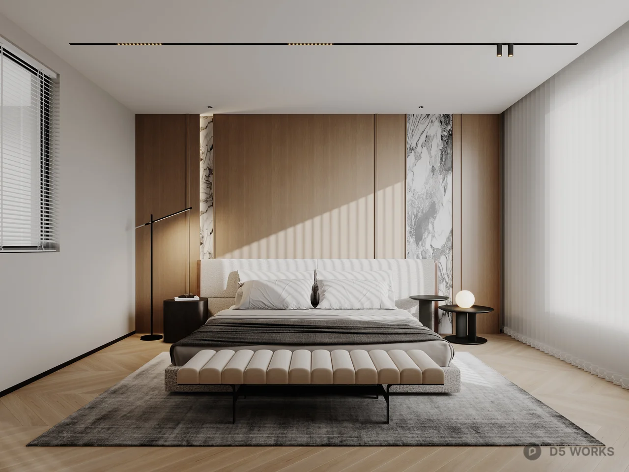 Minimalist Modern Bedroom with Ambient Lighting 3d model thumbnail 6