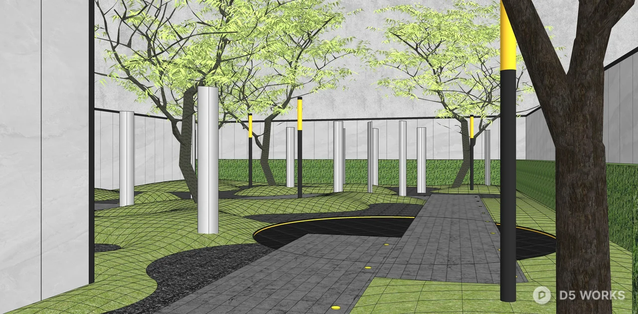 Modern Minimalist Villa Courtyard With Water Feature And Greenery 3d model thumbnail 2